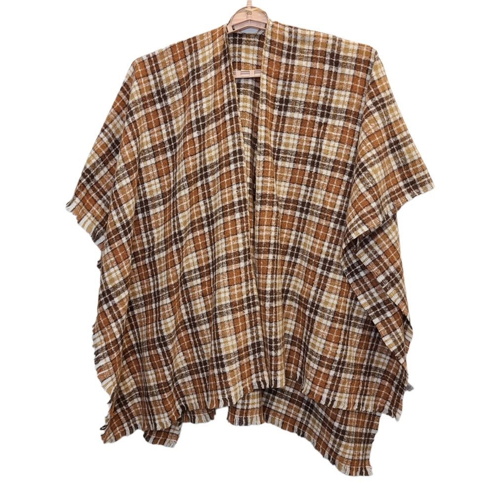 NWT Old Navy Womens Brown Plaid Flannel Poncho Scarf OS